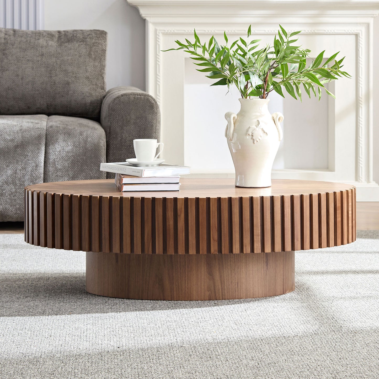 Modern Walnut Coffee Table - 43.7" Compact Design for Living Room