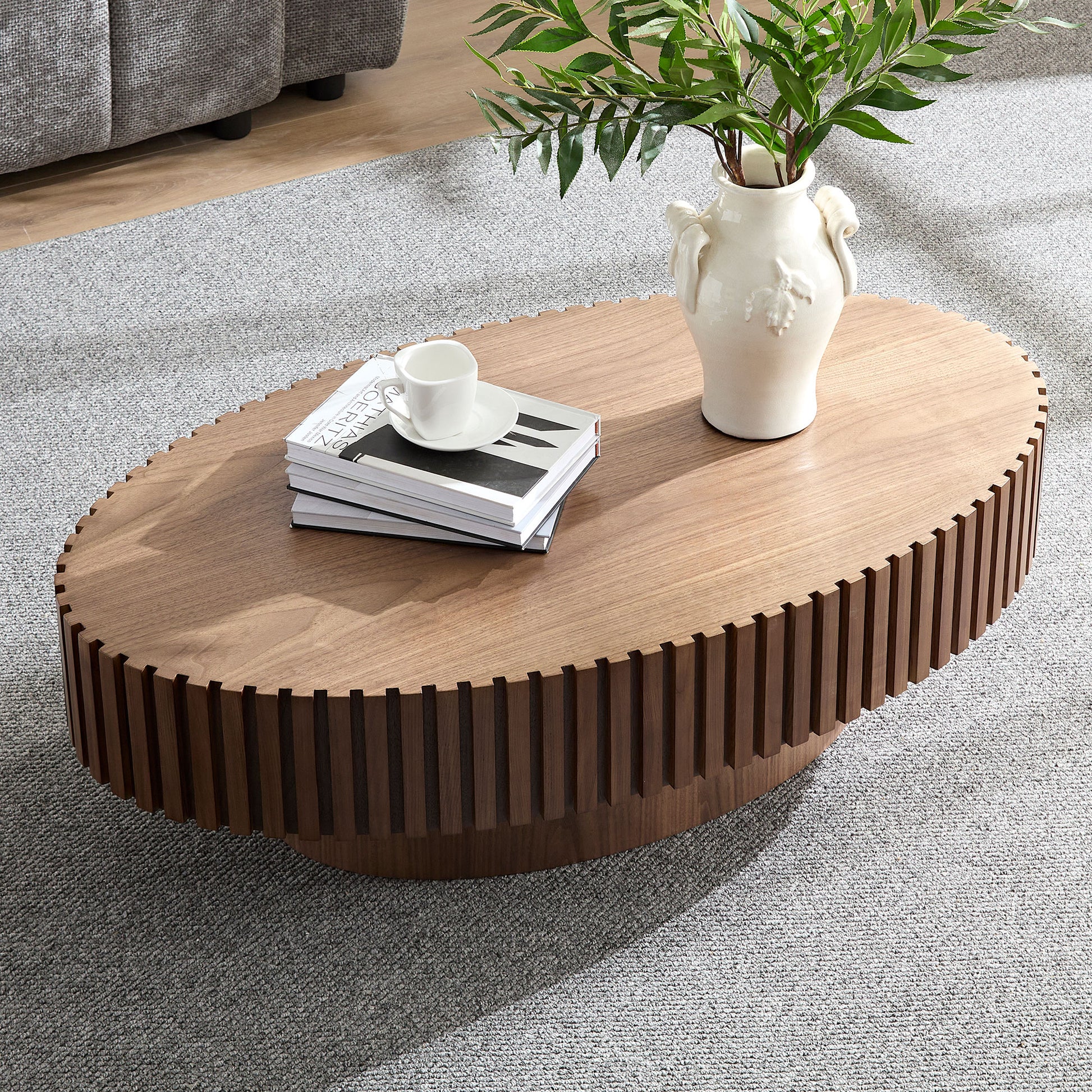 Modern Walnut Coffee Table - 43.7" Compact Design for Living Room
