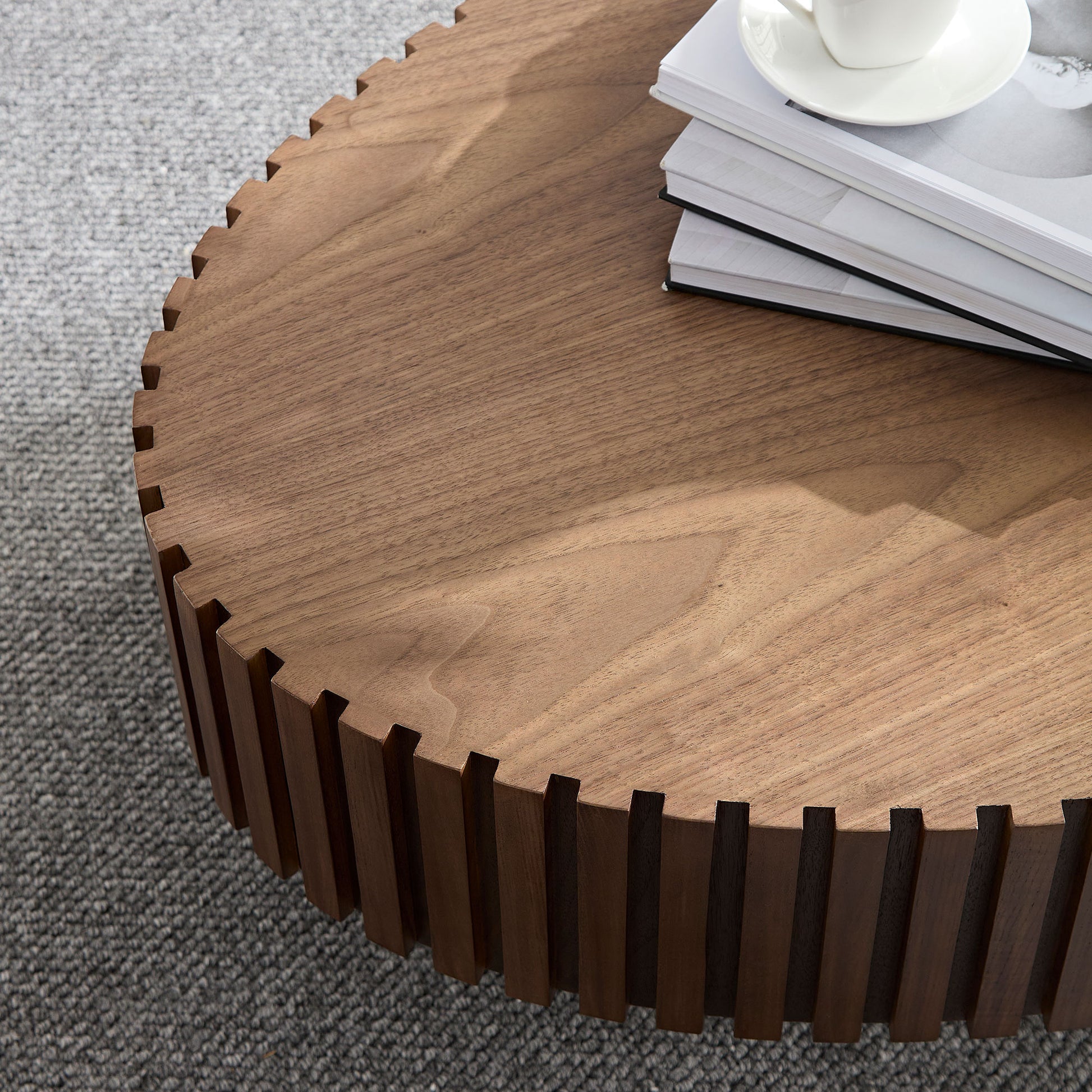 Modern Walnut Coffee Table - 43.7" Compact Design for Living Room