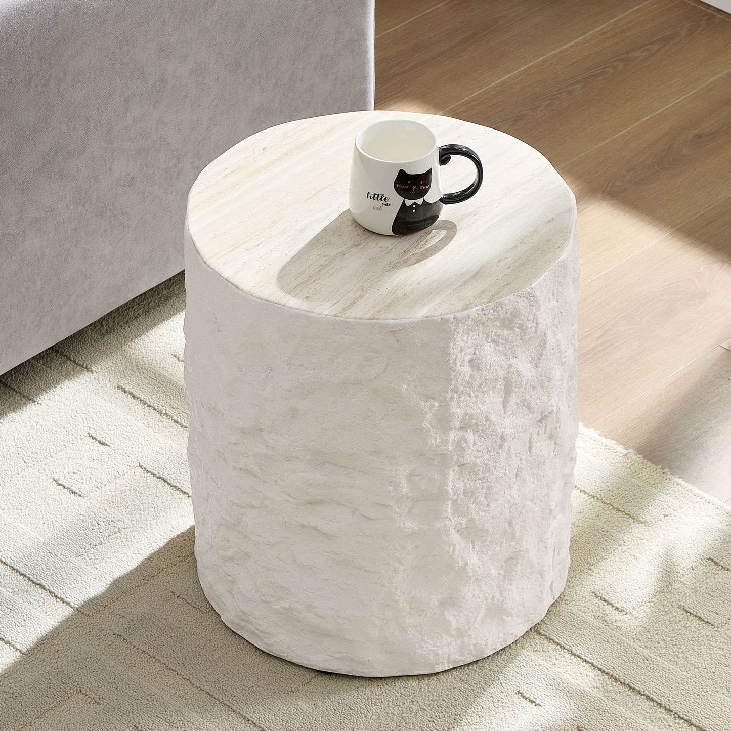 Beige Fiberglass Round Coffee Table with No Assembly for Living Room