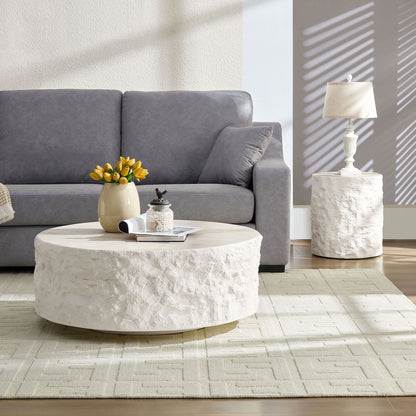 Beige Fiberglass Round Coffee Table with No Assembly for Living Room