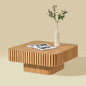Modern 35.43 Inch Handcraft Drum Coffee Table Square Coffee Table for Living Room,Small Wooden Coffee Table with Sturdy MDF Pedesta,Narual Color
