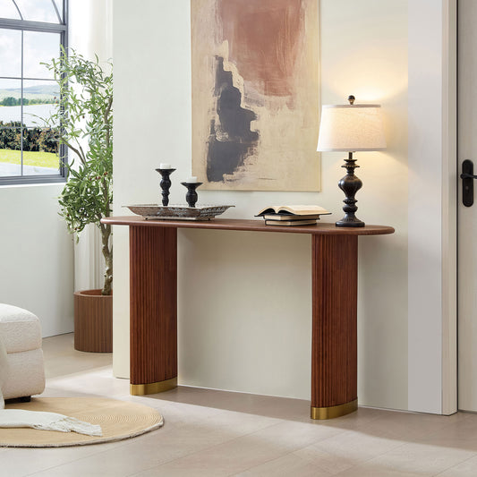 Length 59.1 Inch Entryway Table for Living Room,Narrow Console Table with Unique Stainless Steel legs Design, Modern Design MDF Sofa Table Entrance Table for Hallway, Entrance,Apartment,Brown
