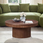 35.43 inch Walnut Round Coffee Table with Solid Wood Ribbed Wave Trim,MDF+ Wood Veneer Table for Living Room,Apartment,Office