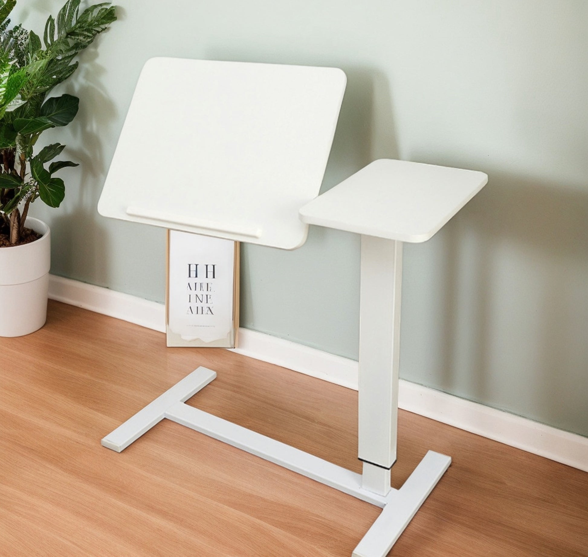 White Adjustable Bedside Table with Wheels for Living Room