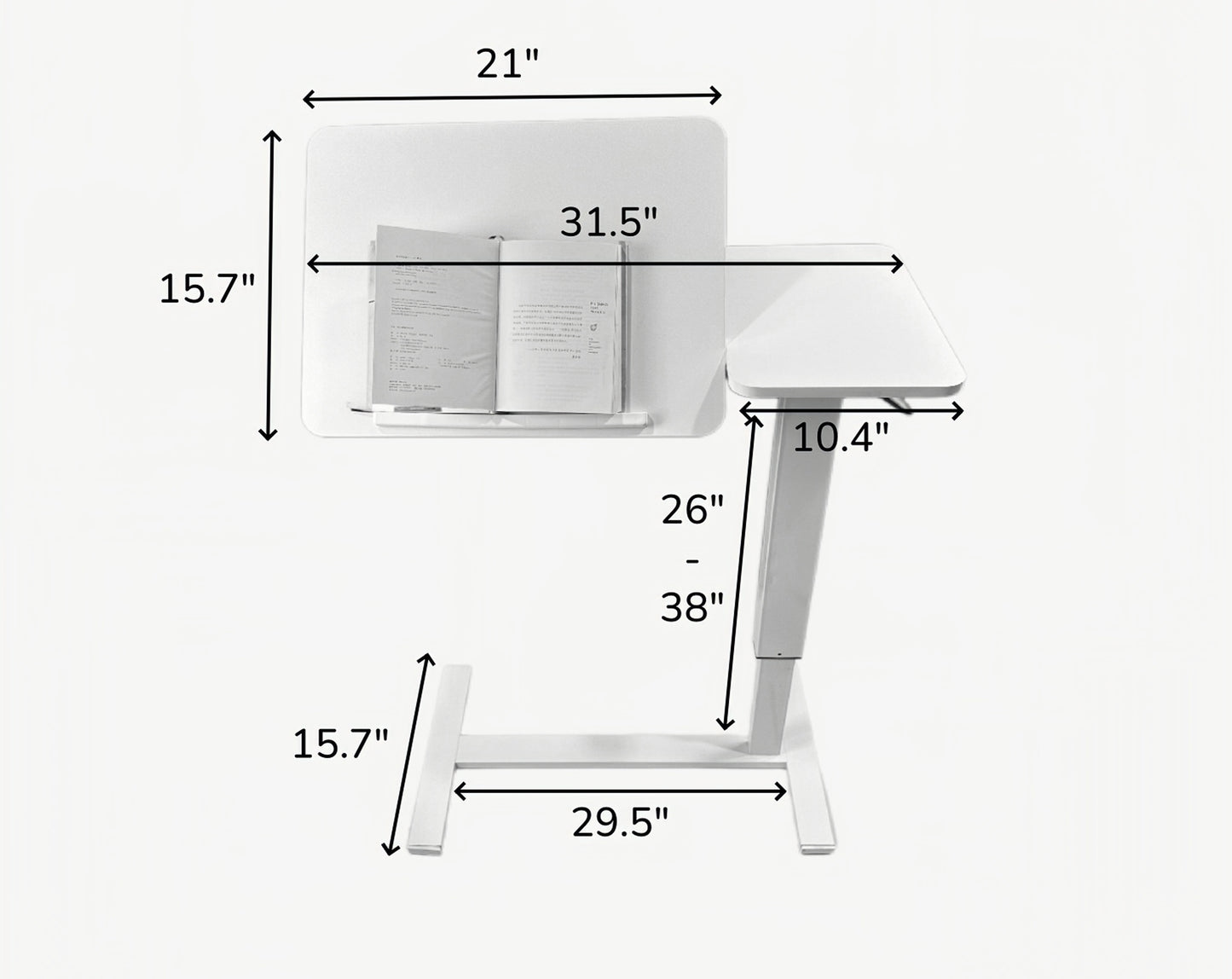 White Adjustable Bedside Table with Wheels for Living Room