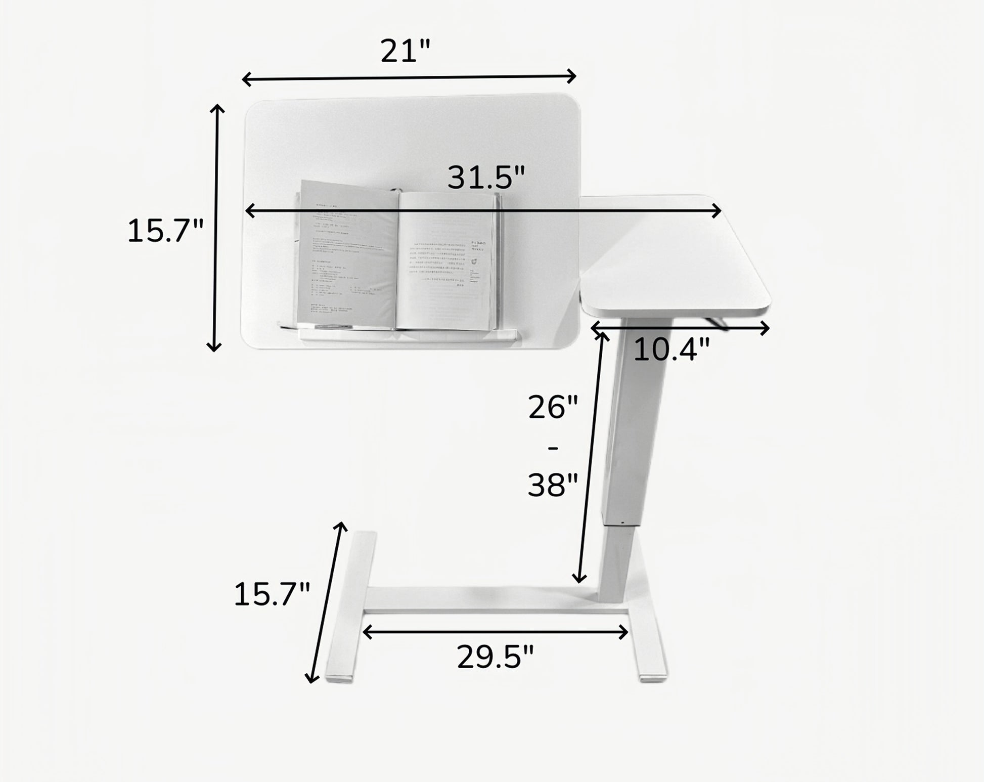 White Adjustable Bedside Table with Wheels for Living Room
