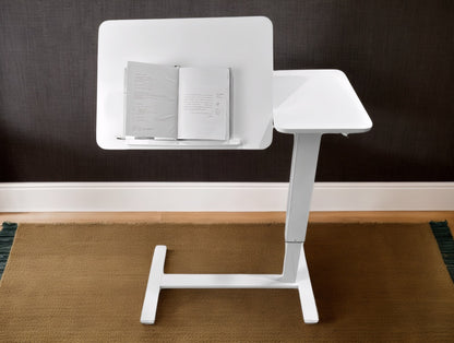 White Adjustable Bedside Table with Wheels for Living Room