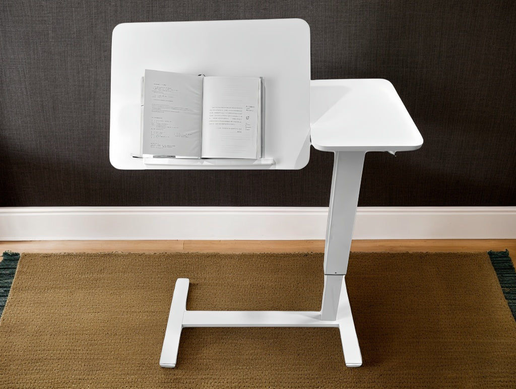 White Adjustable Bedside Table with Wheels for Living Room