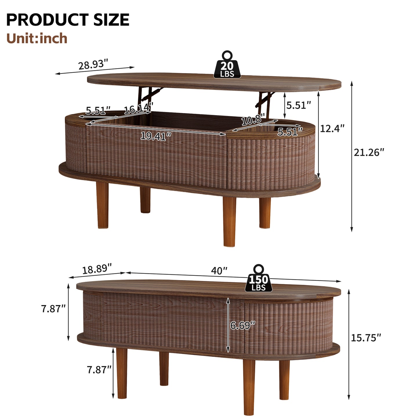 Living Room Walnut Lift Top Coffee Table with Hidden Storage, Mid-Century Modern