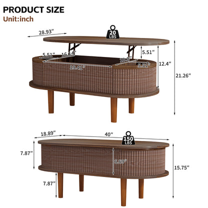 Living Room Walnut Lift Top Coffee Table with Hidden Storage, Mid-Century Modern