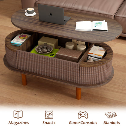 Living Room Walnut Lift Top Coffee Table with Hidden Storage, Mid-Century Modern