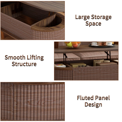 Living Room Walnut Lift Top Coffee Table with Hidden Storage, Mid-Century Modern