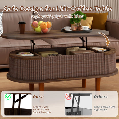 Living Room Walnut Lift Top Coffee Table with Hidden Storage, Mid-Century Modern