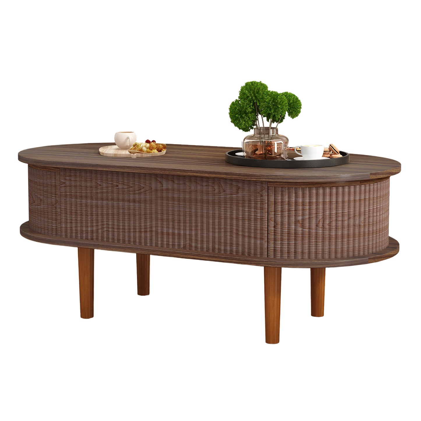 Living Room Walnut Lift Top Coffee Table with Hidden Storage, Mid-Century Modern