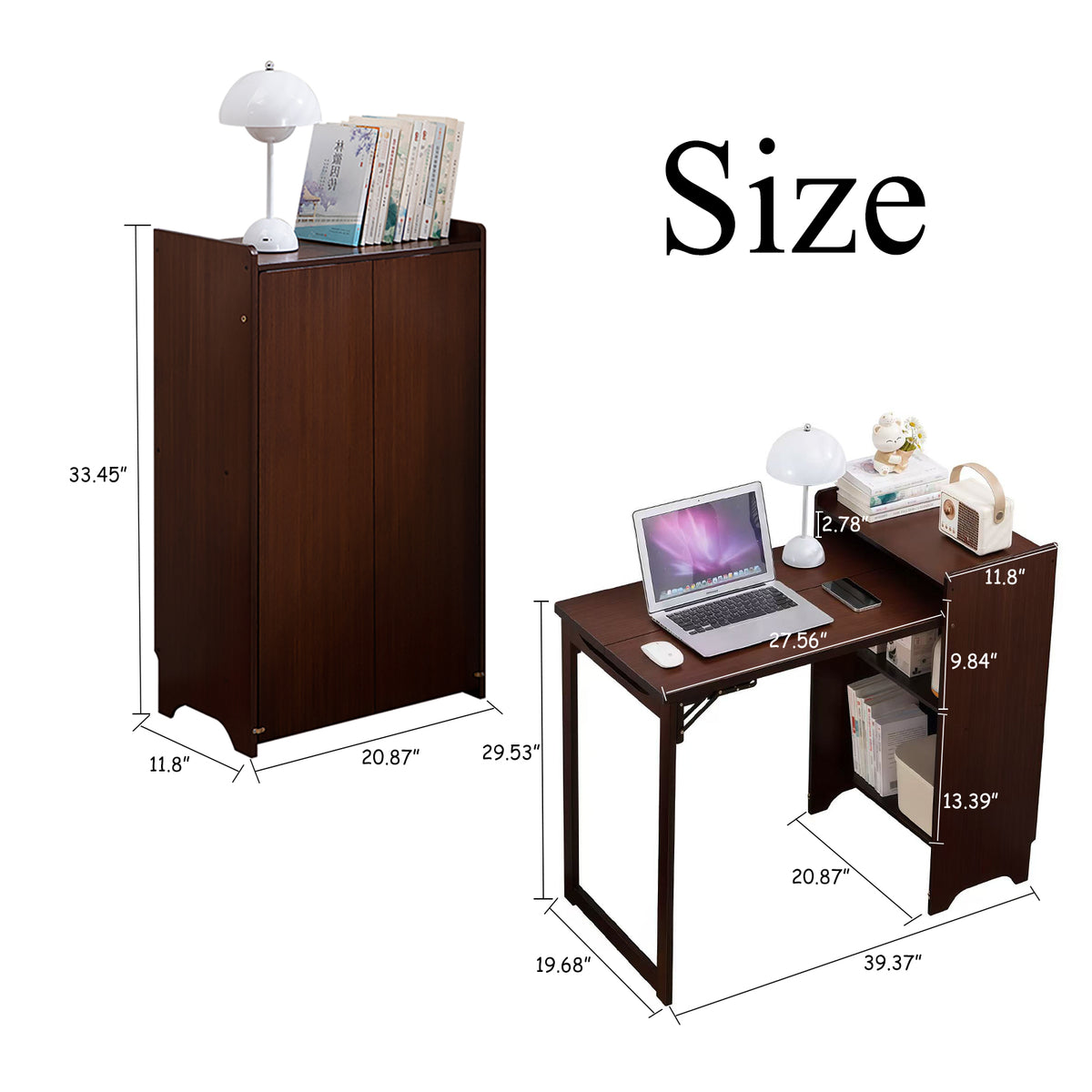 Bamboo Folding Desk - Walnut Brown | Space-Saving Table for Living Room