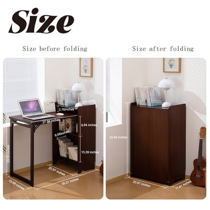 Bamboo Folding Desk - Walnut Brown | Space-Saving Table for Living Room