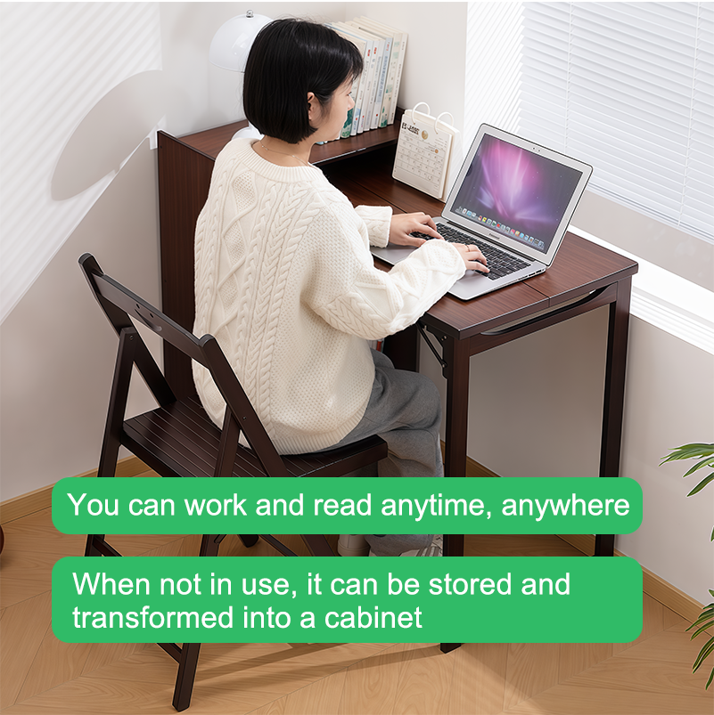 Bamboo Folding Desk - Walnut Brown | Space-Saving Table for Living Room