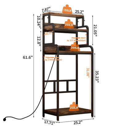 Walnut Brown Mini Fridge Stand with Storage - 4 Tier Display Shelf for Living Room