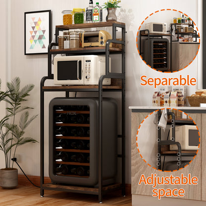 Walnut Brown Mini Fridge Stand with Storage - 4 Tier Display Shelf for Living Room