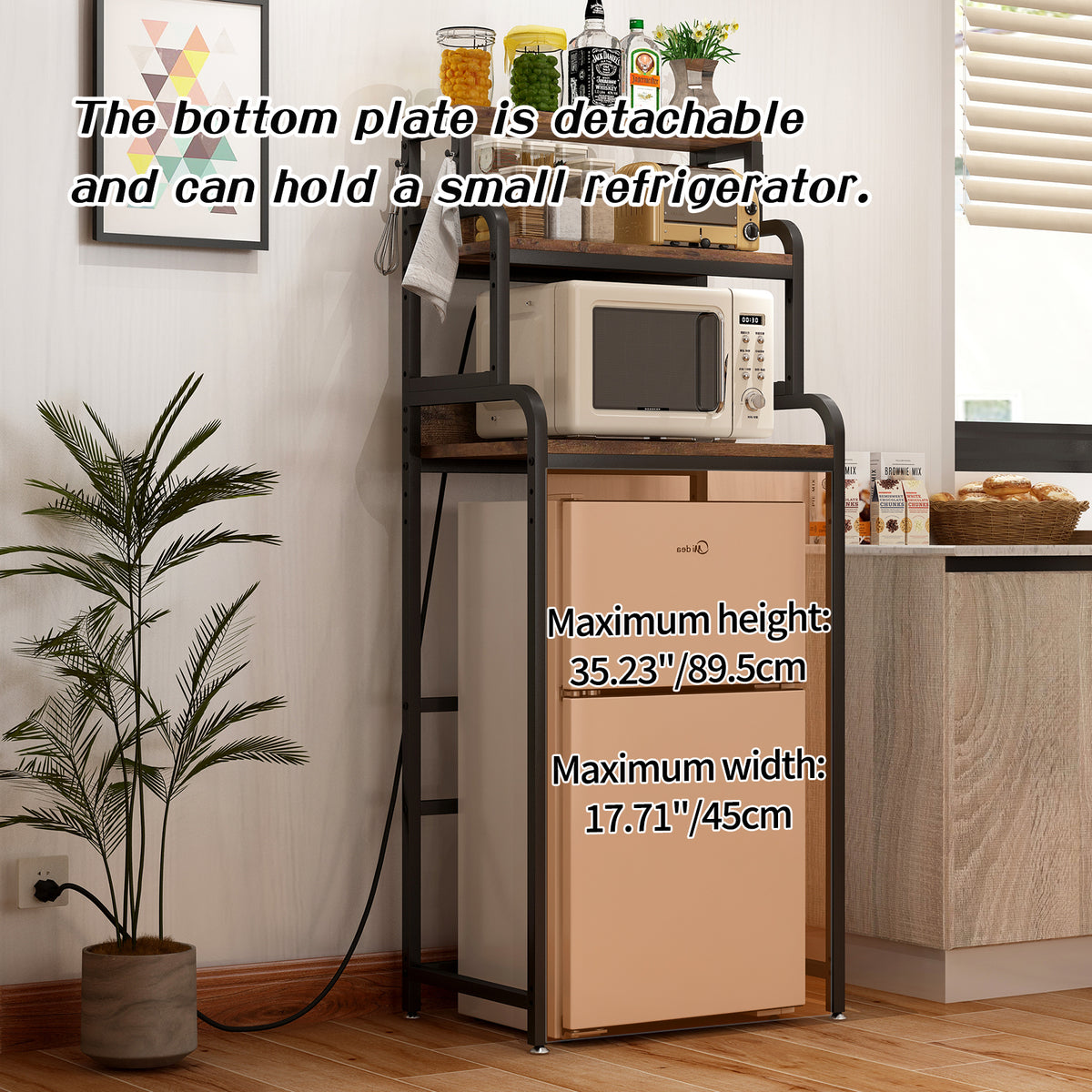 Walnut Brown Mini Fridge Stand with Storage - 4 Tier Display Shelf for Living Room