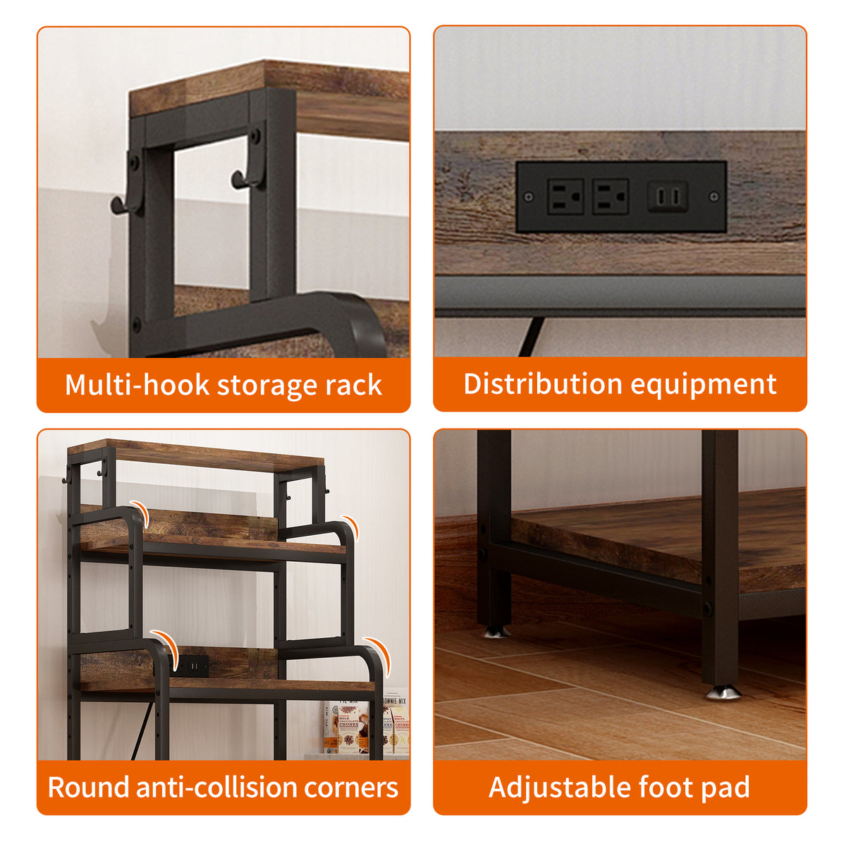 Walnut Brown Mini Fridge Stand with Storage - 4 Tier Display Shelf for Living Room