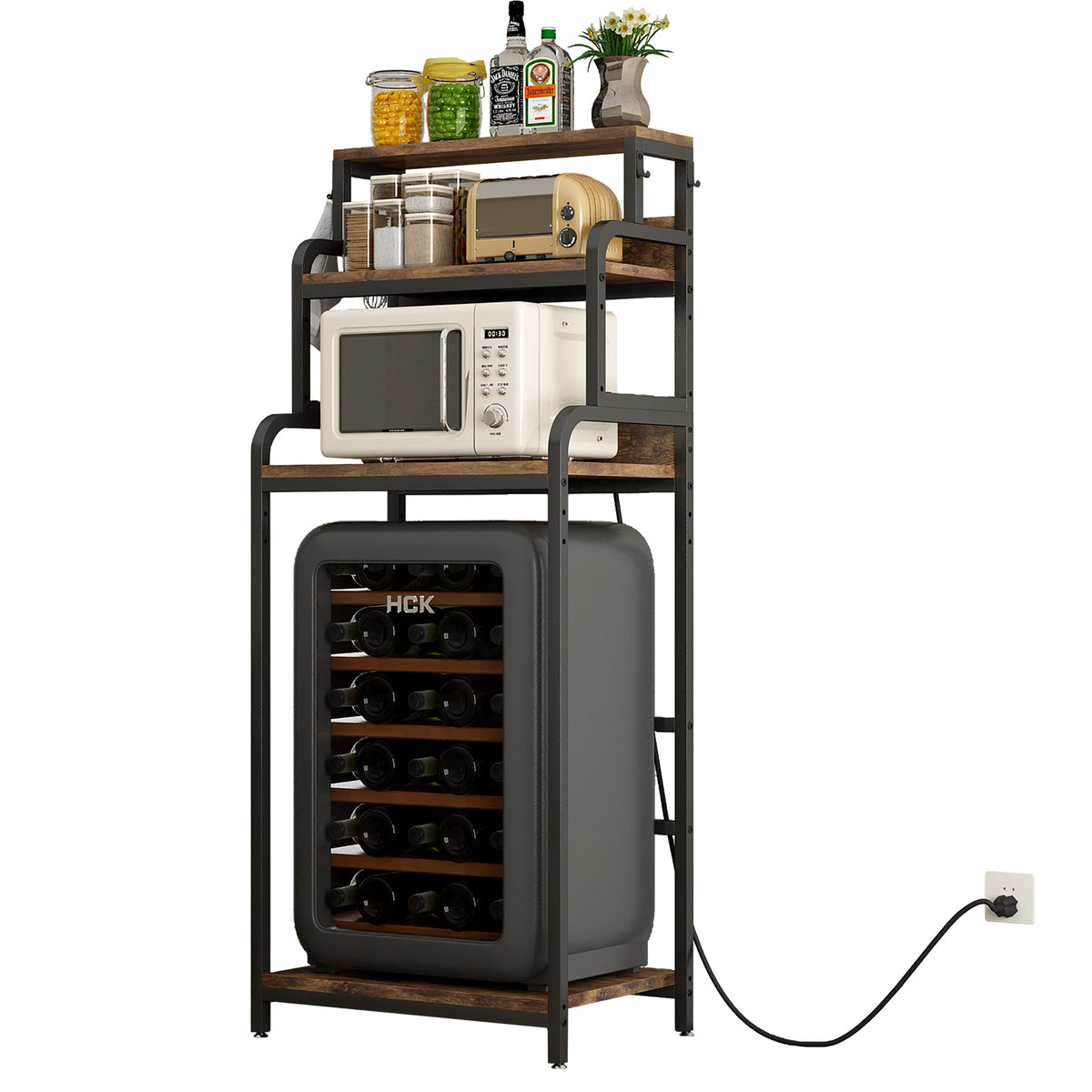 Walnut Brown Mini Fridge Stand with Storage - 4 Tier Display Shelf for Living Room
