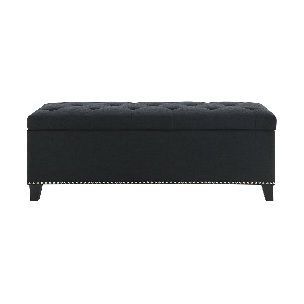 Black Storage Ottoman with Linen Fabric - 47.5" Foot Rest for Living Room