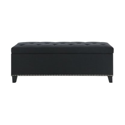 Black Storage Ottoman with Linen Fabric - 47.5" Foot Rest for Living Room