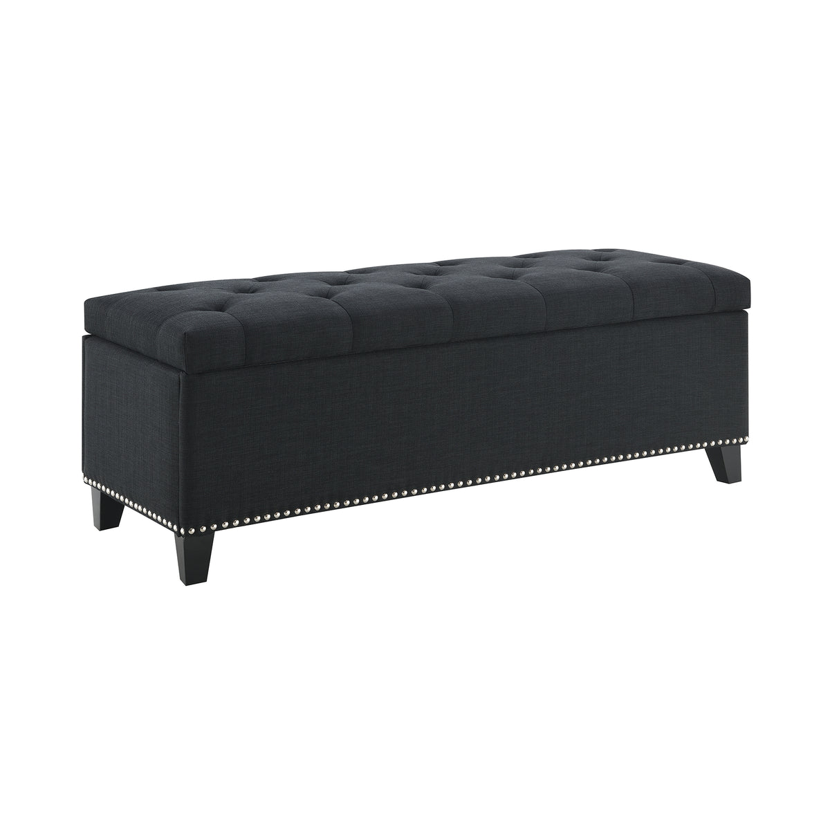 Black Storage Ottoman with Linen Fabric - 47.5" Foot Rest for Living Room