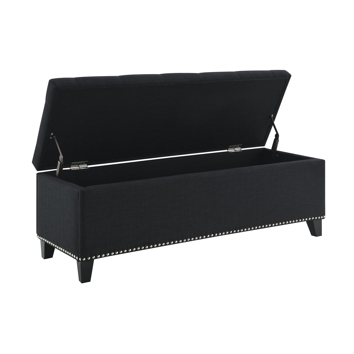 Black Storage Ottoman with Linen Fabric - 47.5" Foot Rest for Living Room