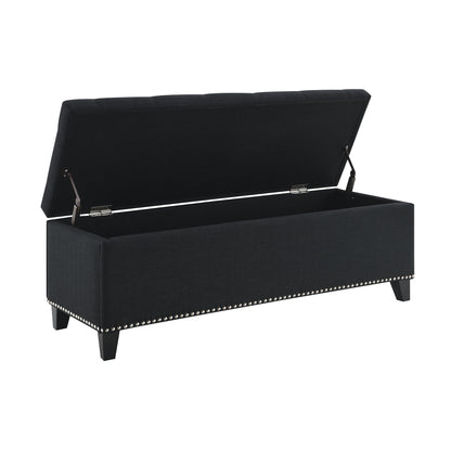 Black Storage Ottoman with Linen Fabric - 47.5" Foot Rest for Living Room