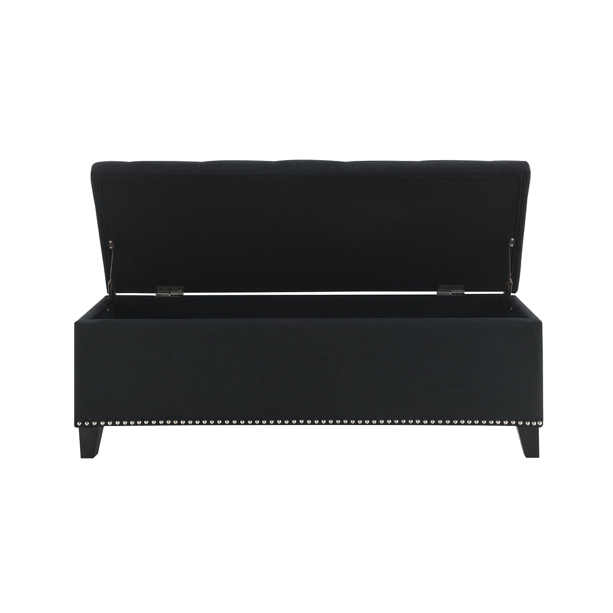 Black Storage Ottoman with Linen Fabric - 47.5" Foot Rest for Living Room