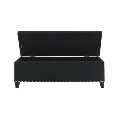 Black Storage Ottoman with Linen Fabric - 47.5" Foot Rest for Living Room