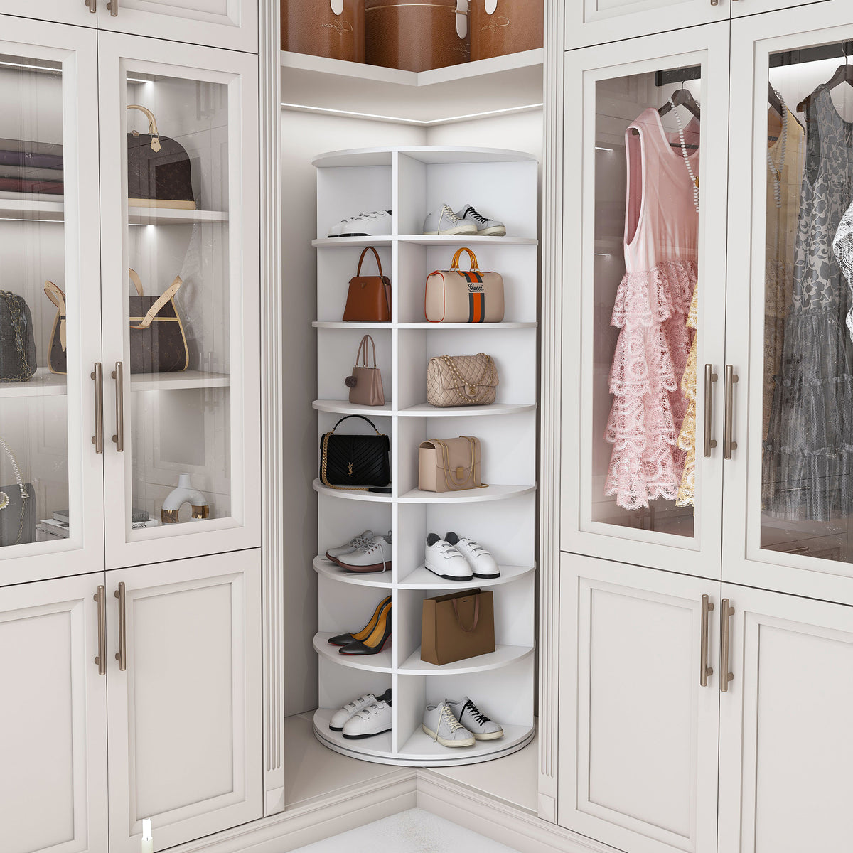 Rotating Shoe Rack Tower with 7-Tier Spinning Storage for Entryways for Living Room