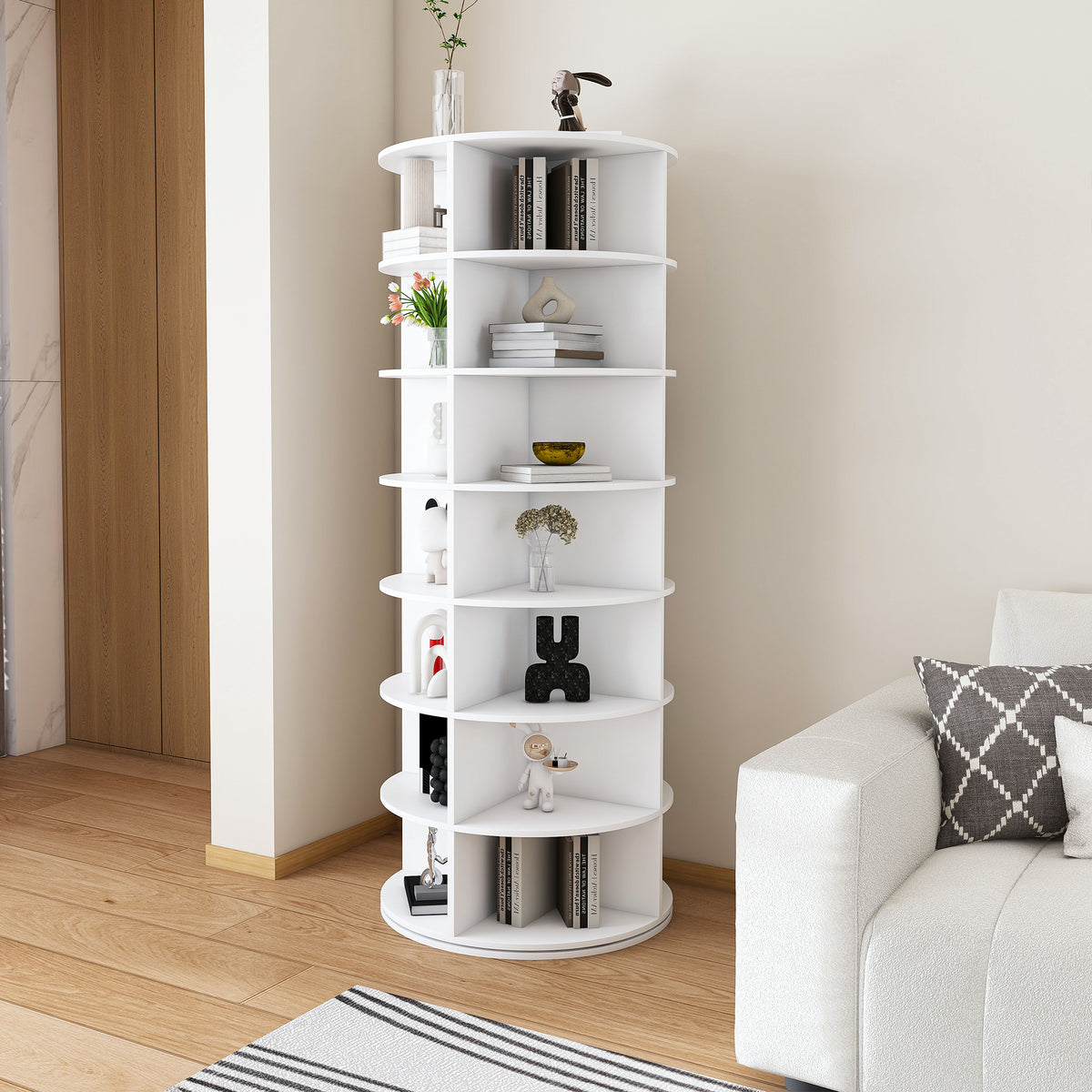 Rotating Shoe Rack Tower with 7-Tier Spinning Storage for Entryways for Living Room