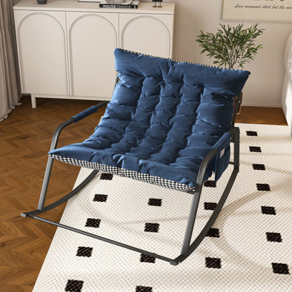 Rocking Chair with Storage, Cushions & Armrests, All-Season Comfort Lounge Recliner, Breathable Ergonomic Lounge Chair for Bedroom, Living Room, Patio, Garden(Blue)