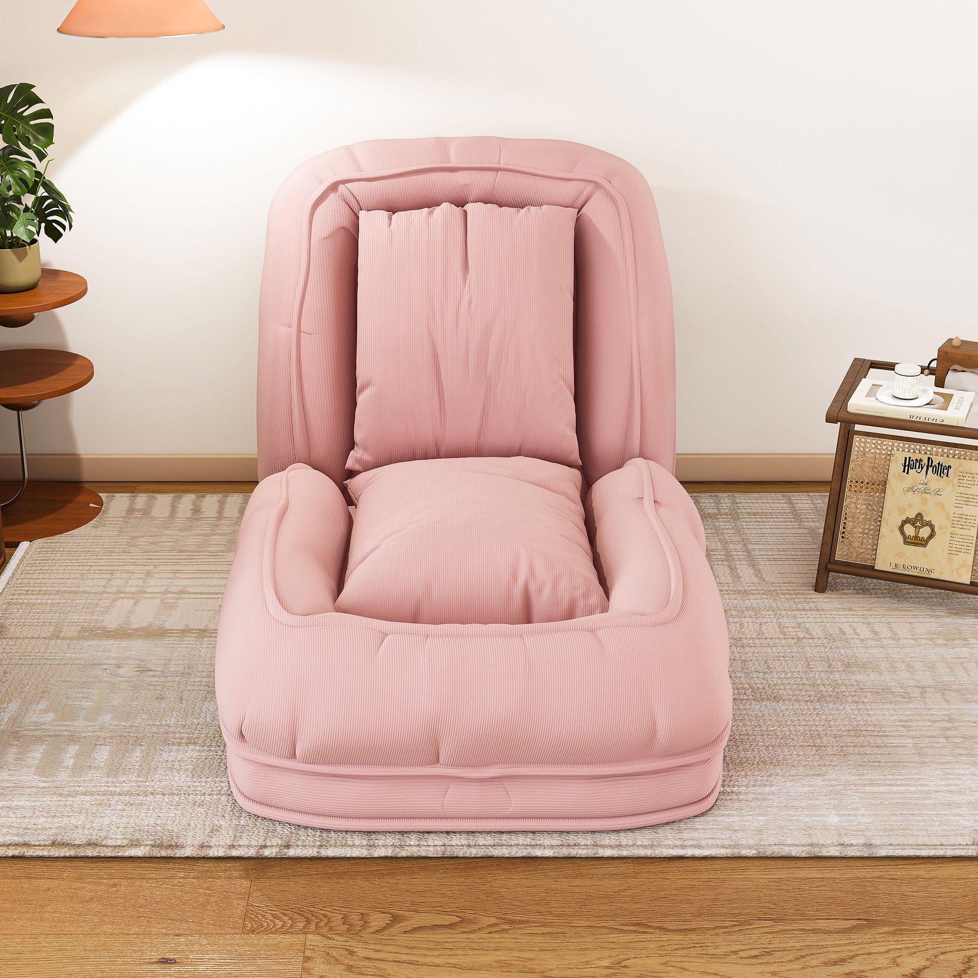 Pink Corduroy Foldable Sofa Bed - Primary Living Space for Living Room