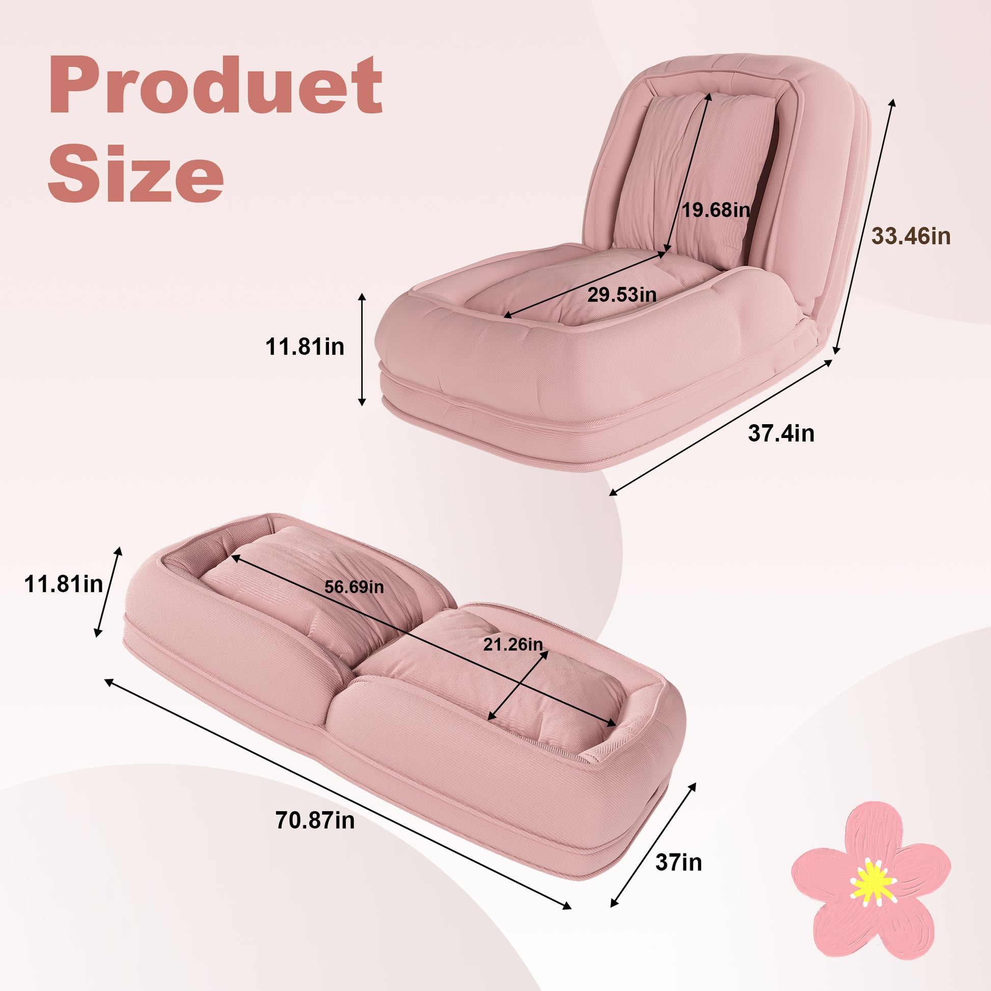 Pink Corduroy Foldable Sofa Bed - Primary Living Space for Living Room