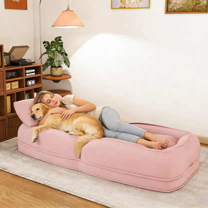 Pink Corduroy Foldable Sofa Bed - Primary Living Space for Living Room