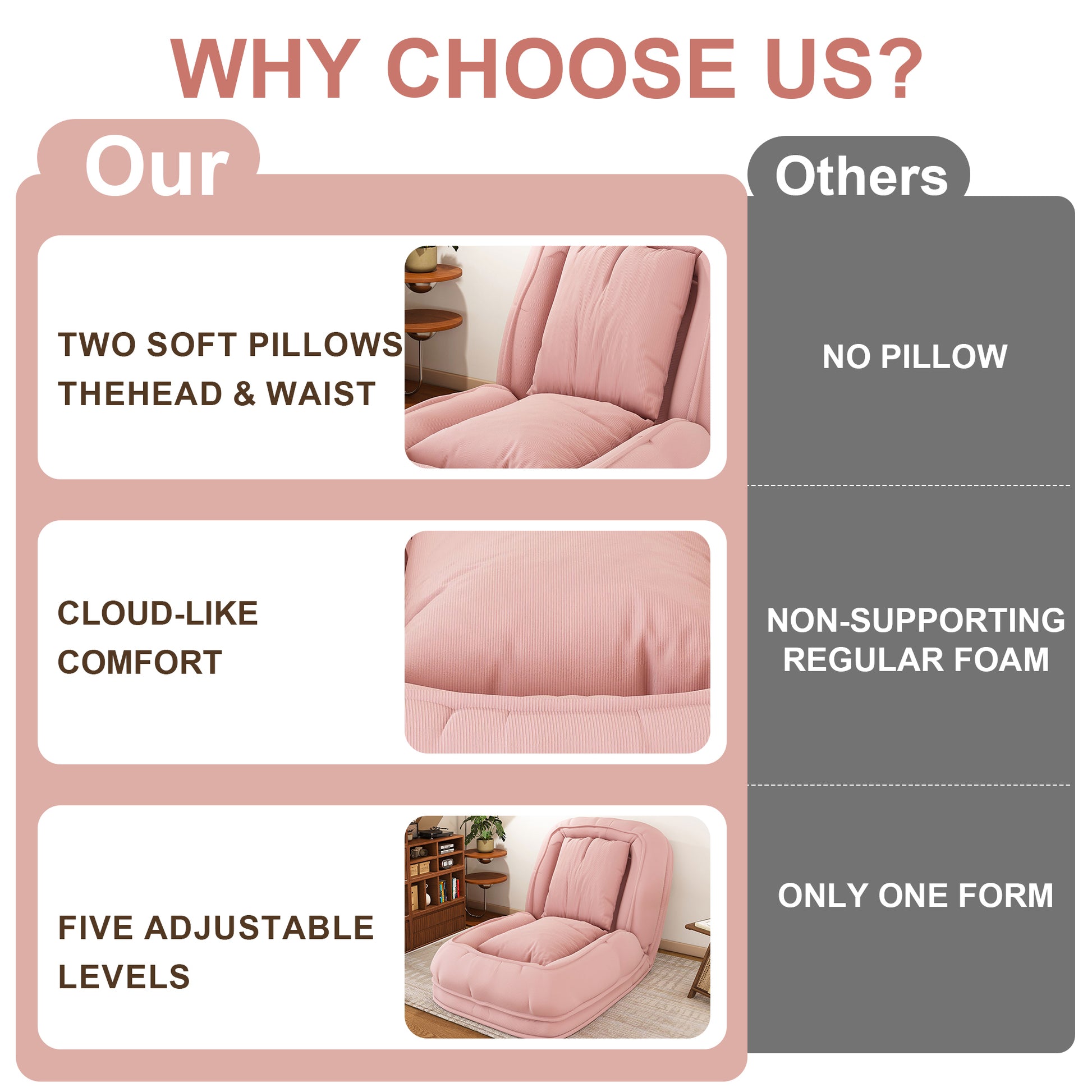 Pink Corduroy Foldable Sofa Bed - Primary Living Space for Living Room