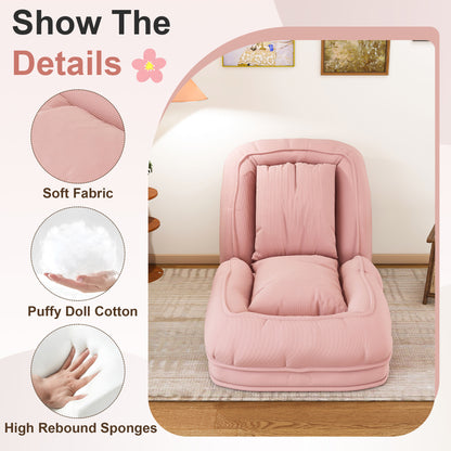 Pink Corduroy Foldable Sofa Bed - Primary Living Space for Living Room