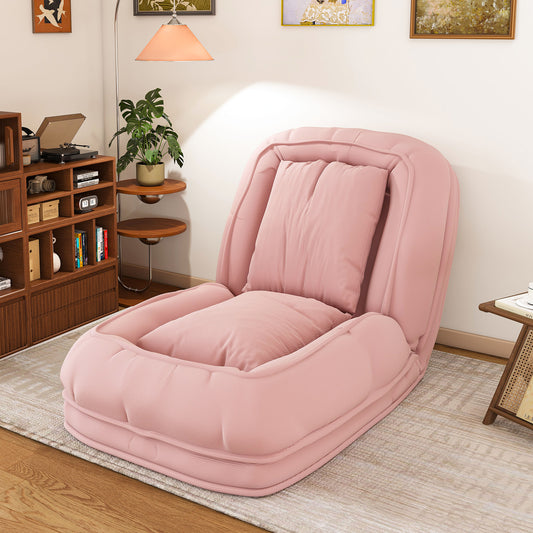 Upholstered  Human Dog Bed for Adults and Pets, Foldable Lazy Sofa Bed with 5 Adjustable Position, Includes 2 Soft Pillows for Bedroom, Living Room, Reading Corner(Pink)