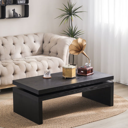 Modern Black Wood Coffee Table – Sleek Floating Top Design for Living Room 47.6" L* 23.6" W * 16.3" H
