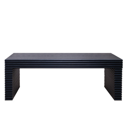 47.6" Modern Black Ribbed Coffee Table - Rectangular Low Profile Center Table