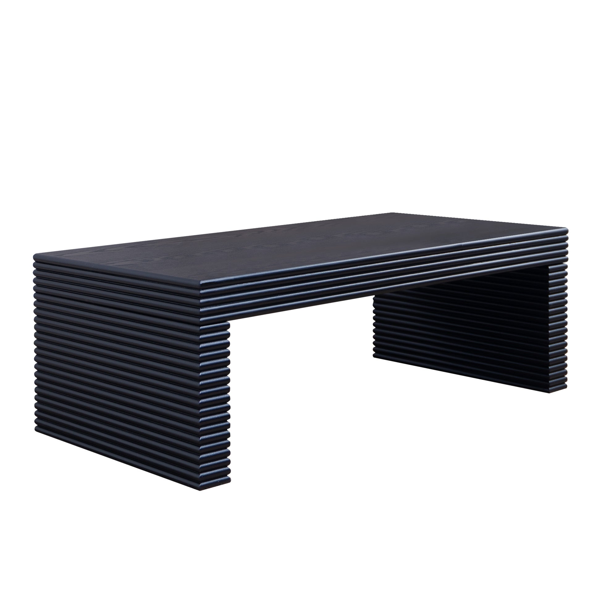 47.6" Modern Black Ribbed Coffee Table - Rectangular Low Profile Center Table