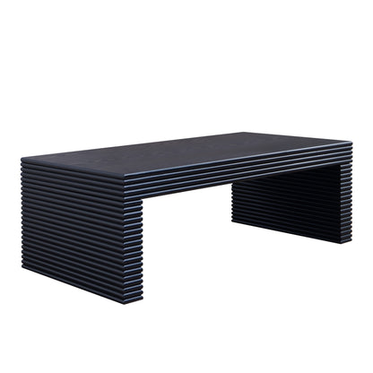 47.6" Modern Black Ribbed Coffee Table - Rectangular Low Profile Center Table