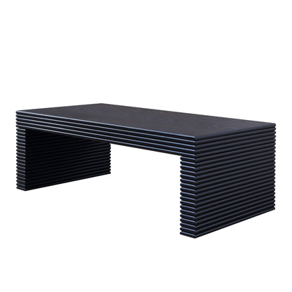 47.6" Modern Black Ribbed Coffee Table - Rectangular Low Profile Center Table