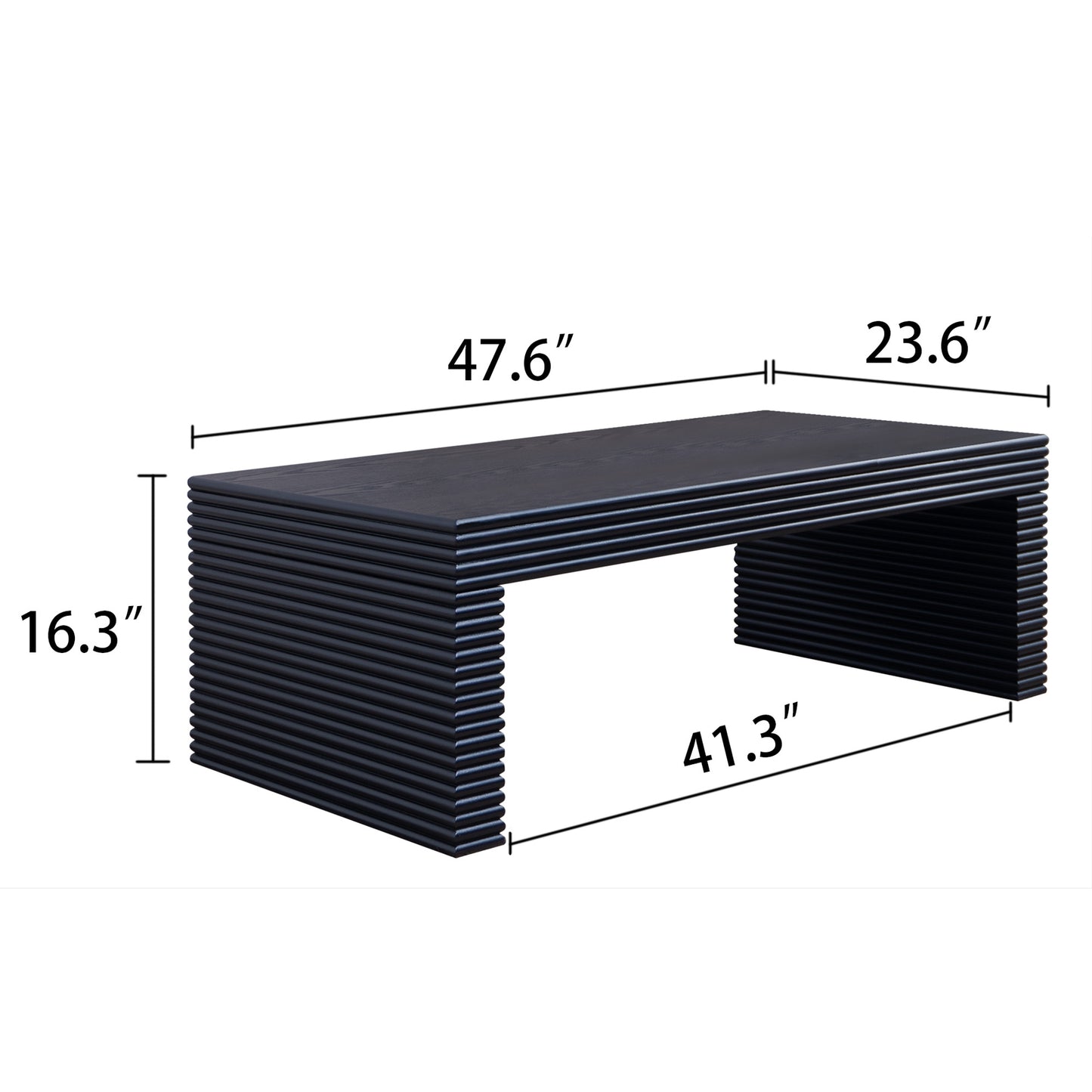 47.6" Modern Black Ribbed Coffee Table - Rectangular Low Profile Center Table