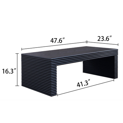 47.6" Modern Black Ribbed Coffee Table - Rectangular Low Profile Center Table